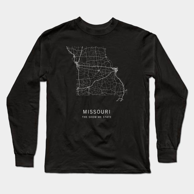 Missouri State Road Map Long Sleeve T-Shirt by ClarkStreetPress